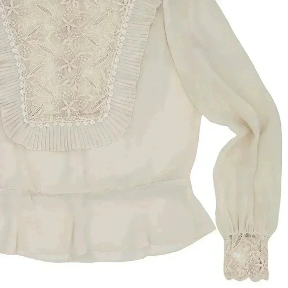 Vintage Cream Floral Pleated Bib Blouse Small Formal Evening Blouse Cottagecore - Picture 5 of 5